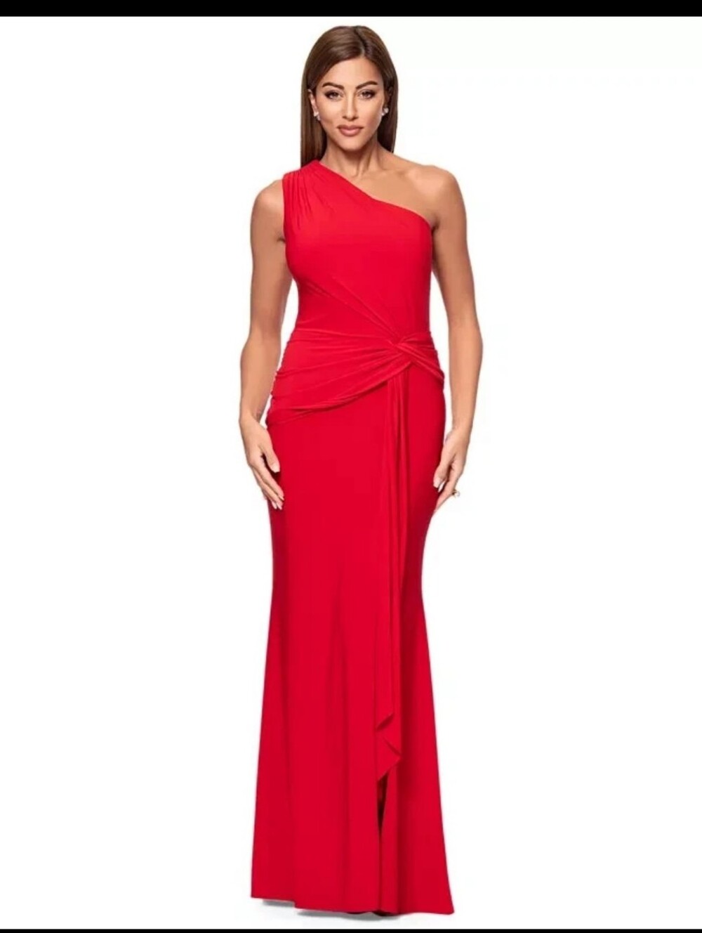 NWT Xscape Red One Shoulder Evening Gown Maxi Formal Dress Size 8 MSRP $209